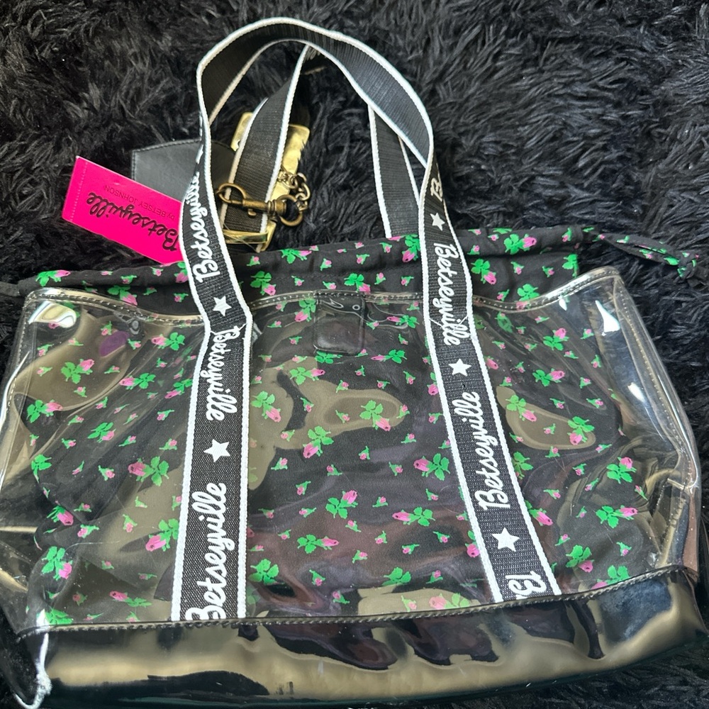 Betsey Johnson Black and Green Clover Tote